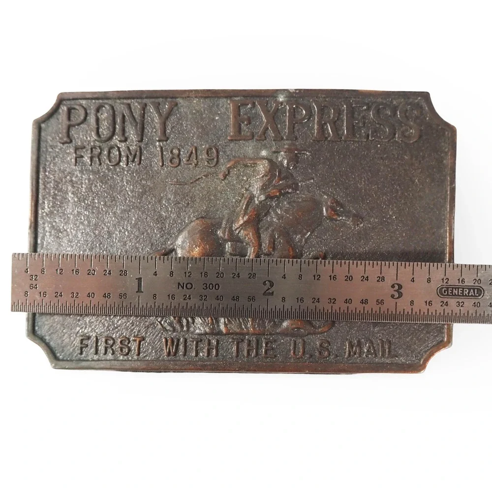 Vintage Pony Express From 1849 Belt Buckle Western Cowboy Horse US Mail Bronze‎